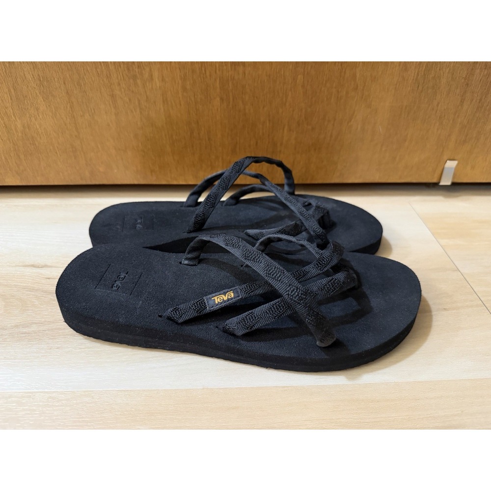 Teva Olowahu Slides Black Slip On Sandals Lightweight 6840 Size 9 Women's